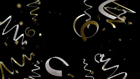 Animation-of-gold-and-silver-streamers-on-black-background