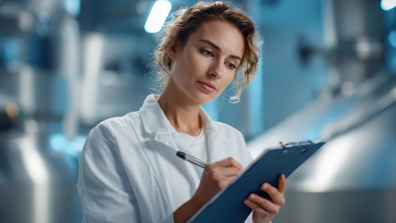 Scientist in a Lab Writing on a Clipboard
