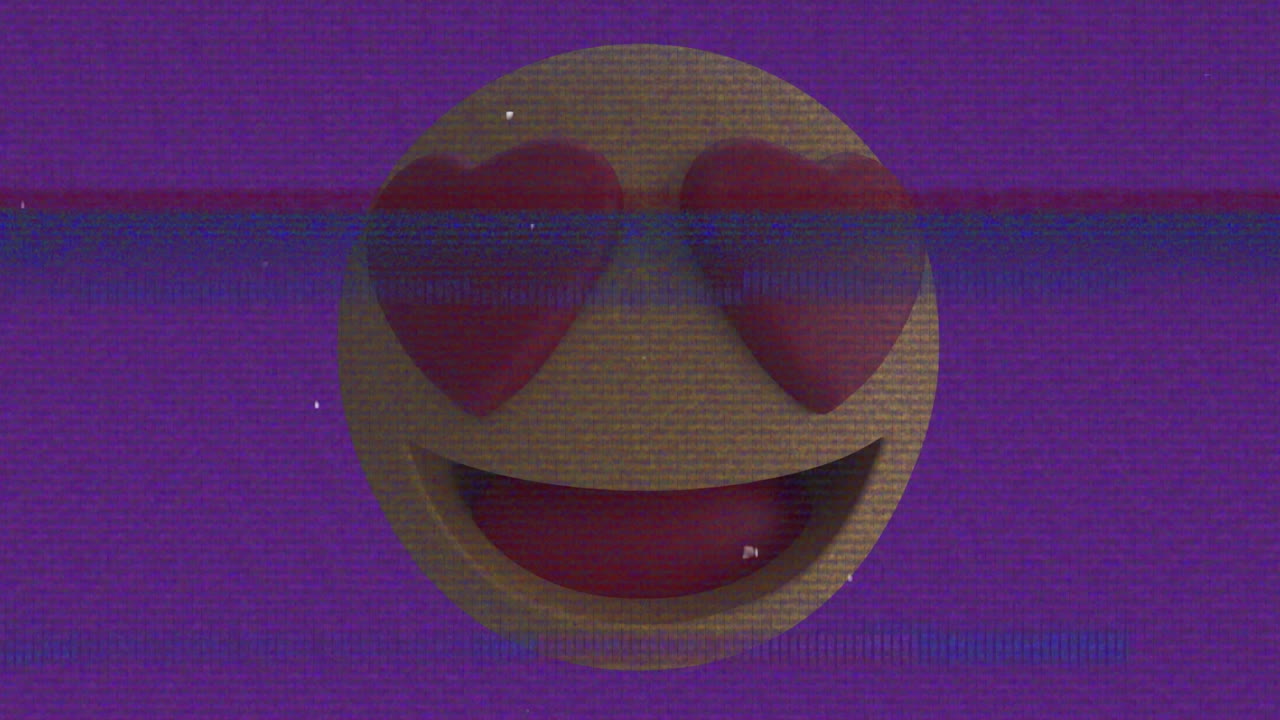 Animation of hearts emoji icon over screen with noise