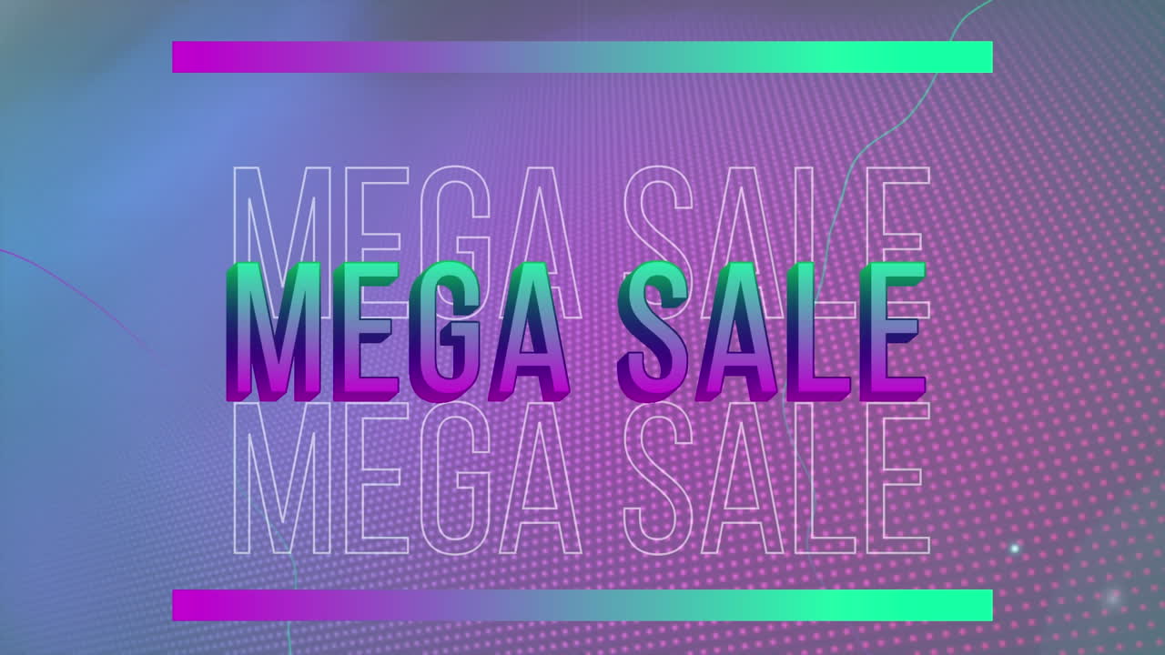 Animation of mega sale text with lines over illuminated background