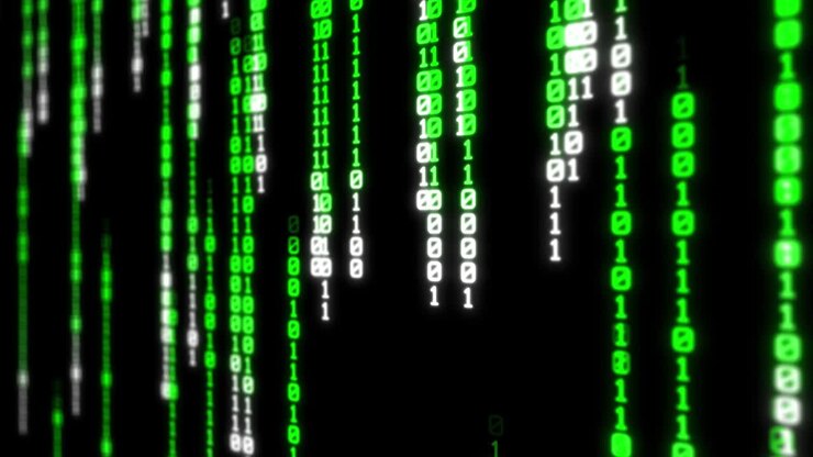Binary rain, streams of green numbers, 4K abstract background, matrix effect