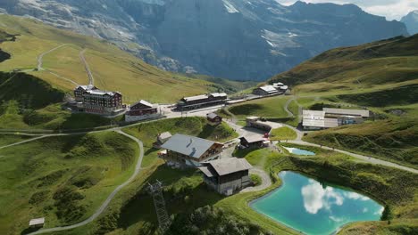 Aerial-view-over-a-pond-in-Kleine-Scheidegg,-Switzerland