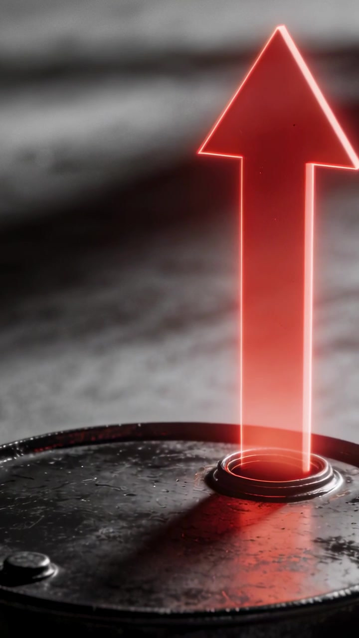 Vertical video: Rising metal drum top's glowing red arrow emerging from screw bung at workshop