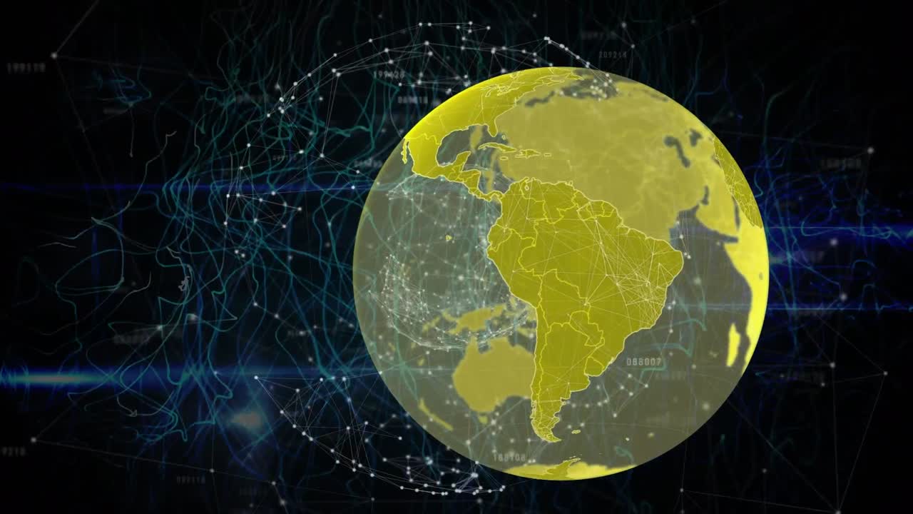Animazione di un globo e punti su scie luminose