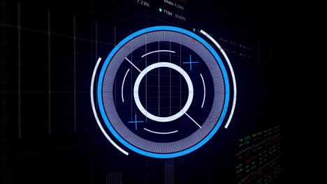 animation of loading circles with graphs and trading board against black background