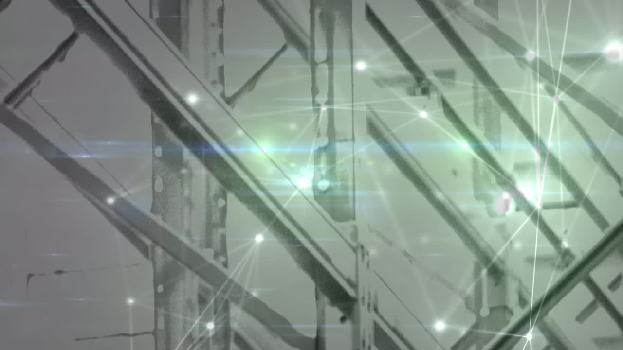 animación de la red de conexiones sobre estantes en el almacén