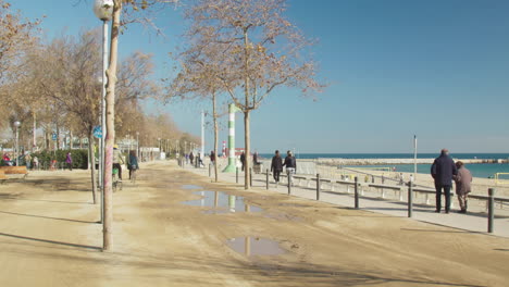 path beside the beach of barcelona on a sunny winter day