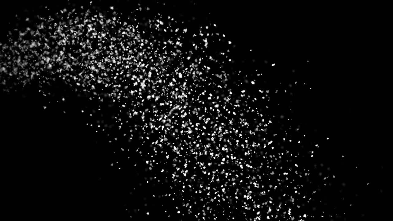 Particelle di neve, nevicata, fiocchi di neve in loop continuo, schermo nero, alfa, schermo verde, animazione fiocchi di neve in un