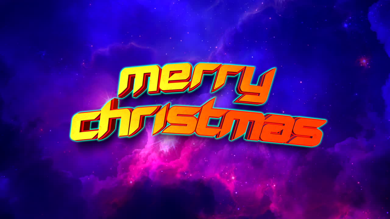 feliz navidad con cielo morado y estrellas en galaxia