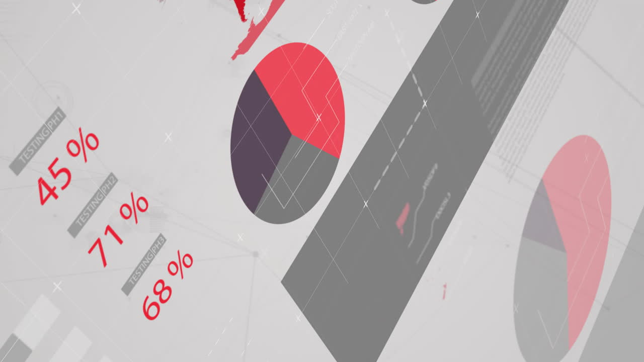 회색 배경 위에 금융 데이터 처리의 애니메이션