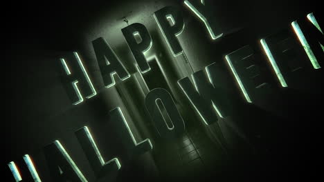 animation text happy halloween on mystical horror background with dark hall of room