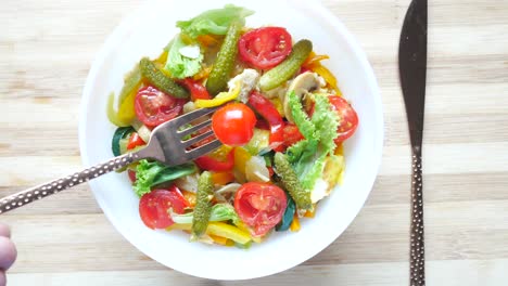 colorful vegetable salad with fork