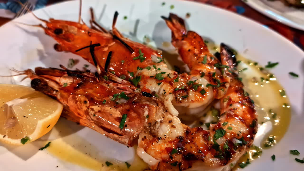 camarones a la parrilla con limón y hierbas