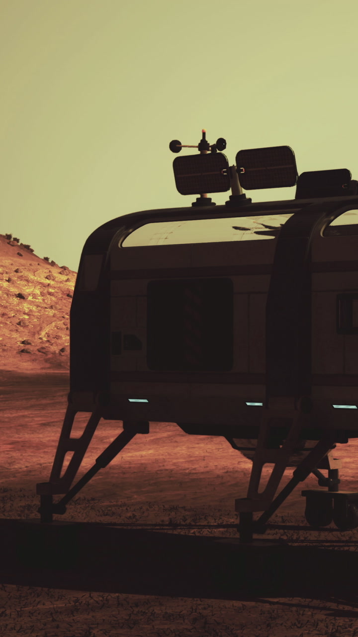 Mars rover explores the surface and investigates the martian landscape