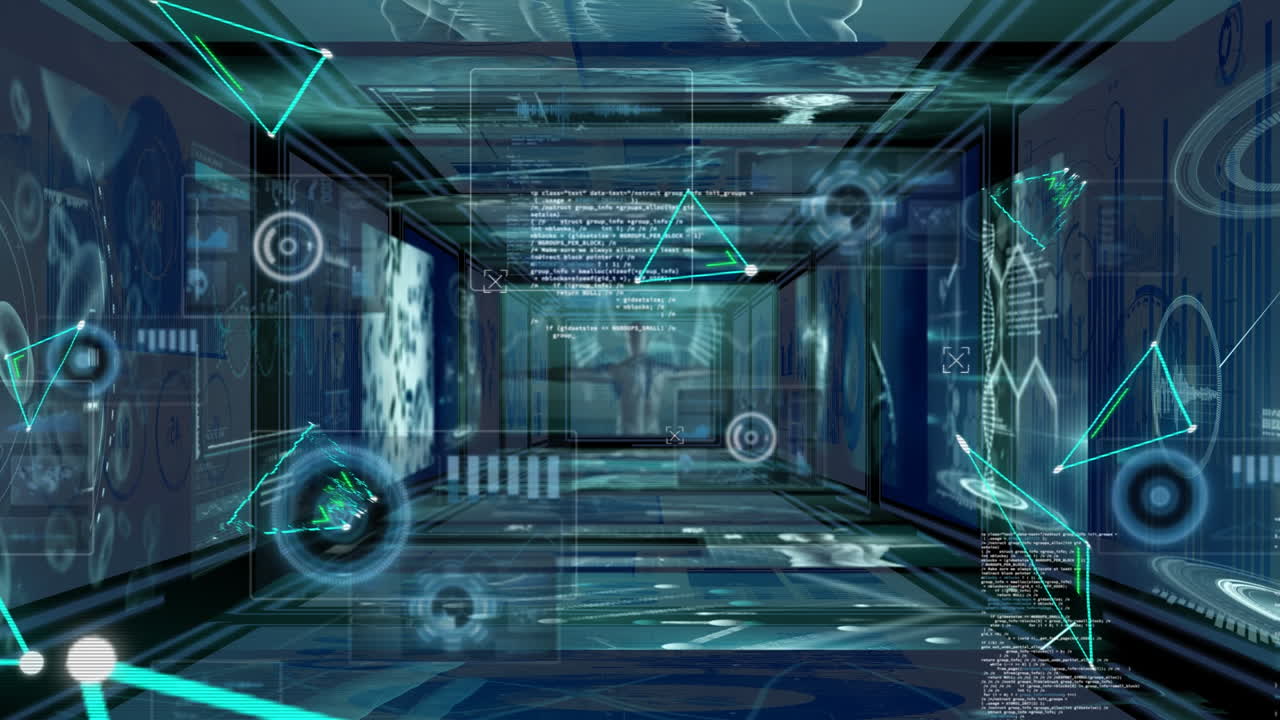 Animation of triangles over data processing on screens