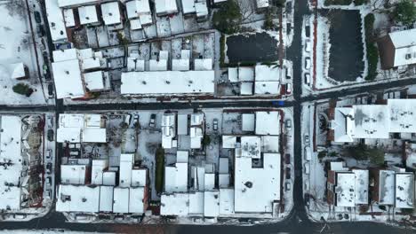 urban city in usa covered in snow