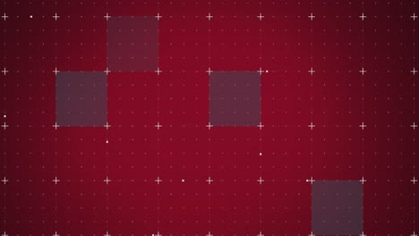 animación de marcadores y cuadrados en movimiento sobre la cuadrícula sobre fondo rojo