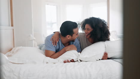 hug, conversation and couple in bed