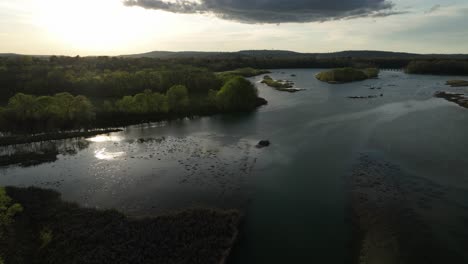 hyperlapse - aerial travel over white river wetlands adjoining lake sequoyah, near fayetteville in northwest arkansas, usa