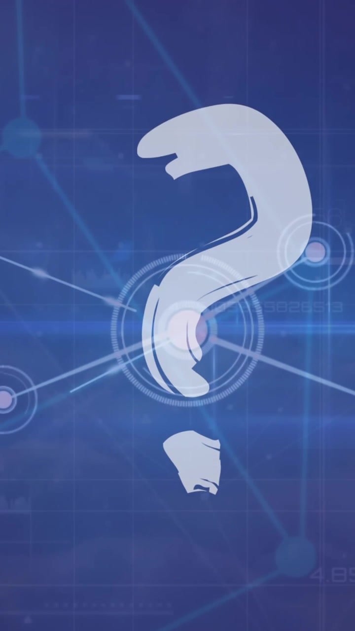 Animation of question marks over network of connections on blue background