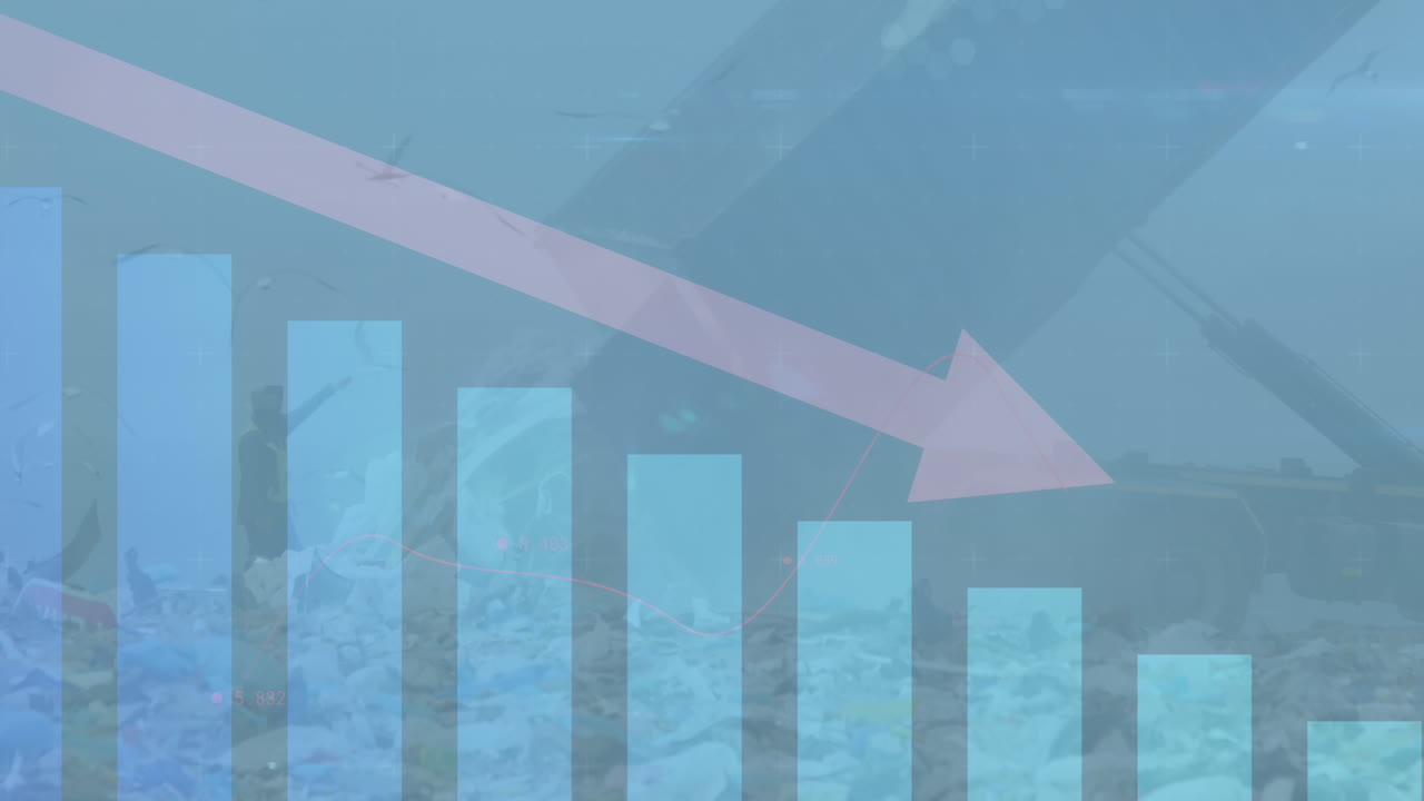 쓰레기 매립지에 대한 통계 데이터 처리에 대한 화살표의 디지털 복합 비디오