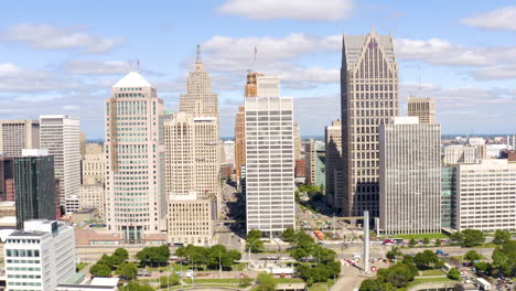 detroit, michigan summer day drone traveling right to left