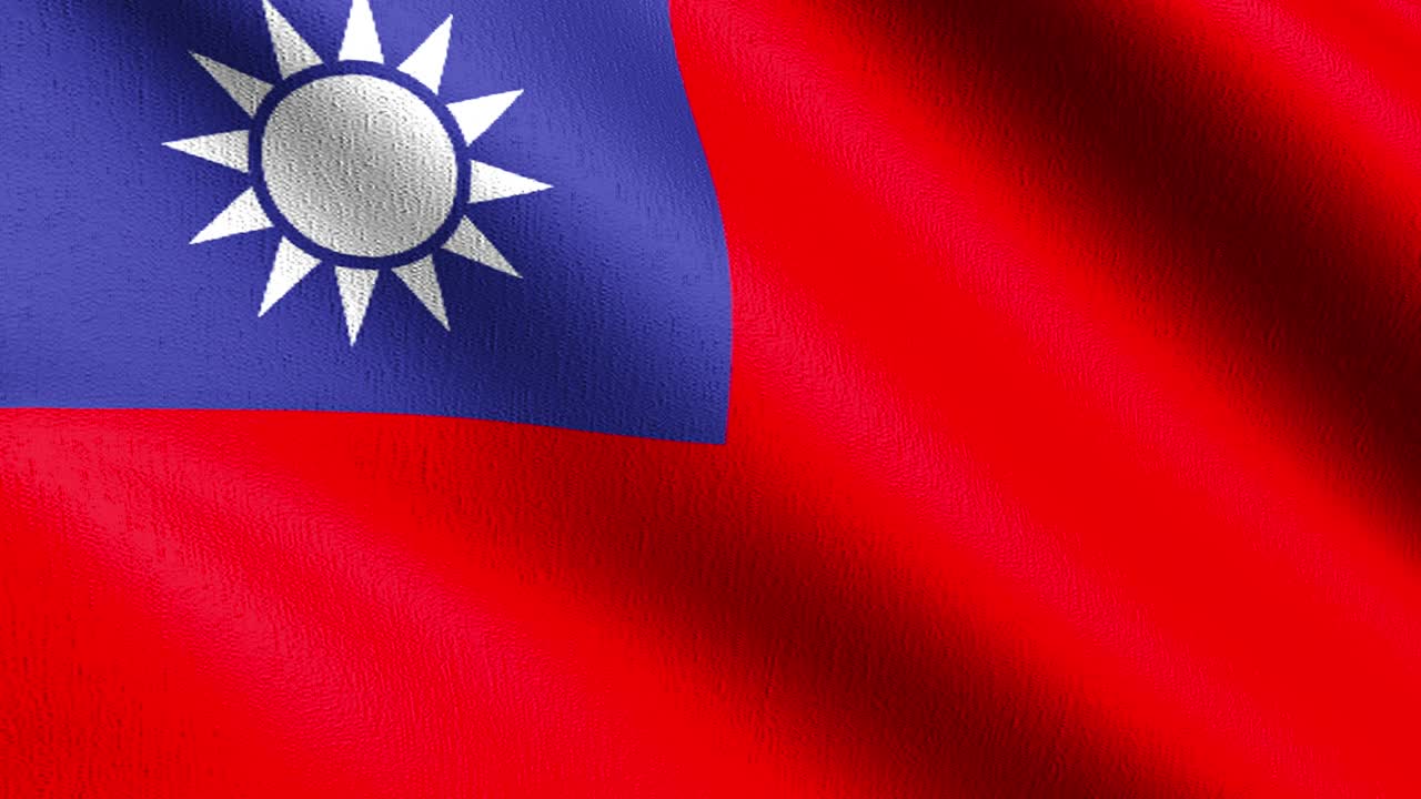 4k vdo: 바람에 날아다니는 타이완 국기, 공식 애국적 추상 디자인, 3d 렌더링, 흔들리는 기호의 일러스트레이션