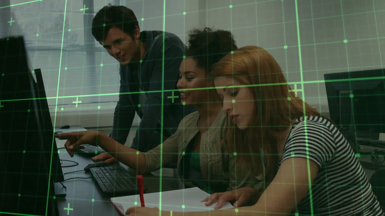 animación del procesamiento de datos en diversos estudiantes