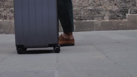 person with luggage on a city street