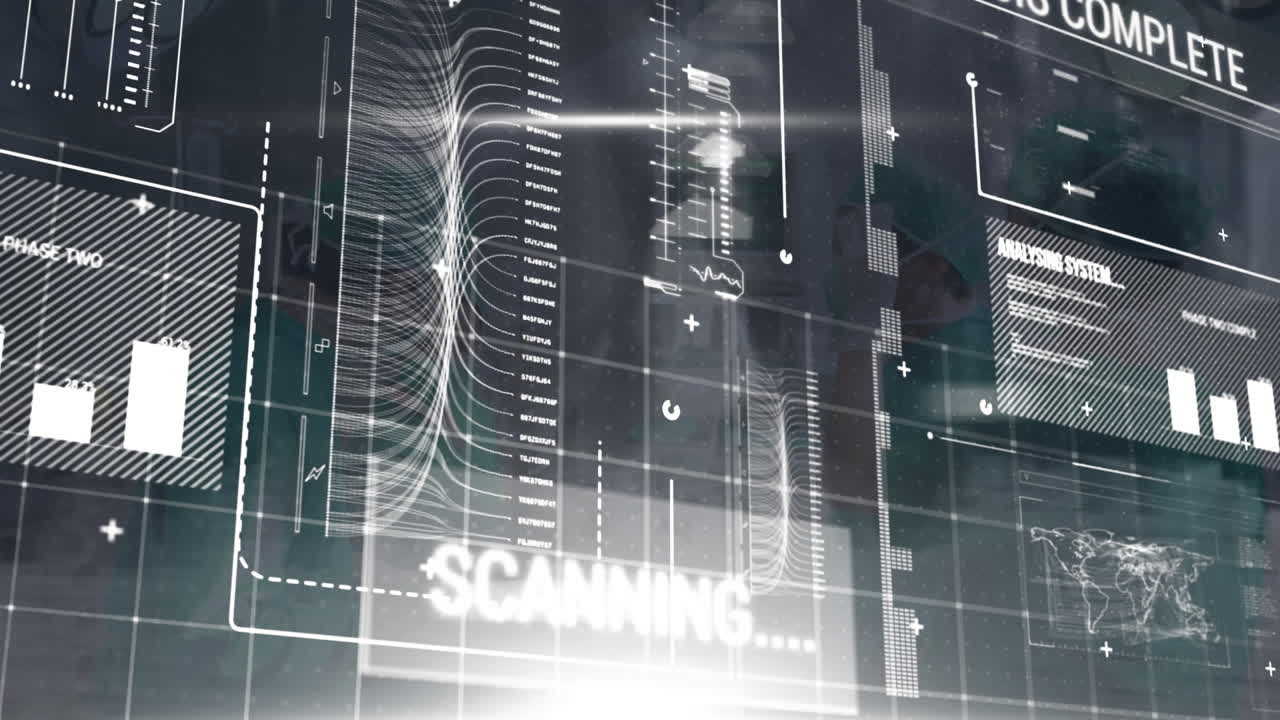 도시 거리에서  ⁇ 는 사람들 위에서 금융 데이터 처리의 애니메이션