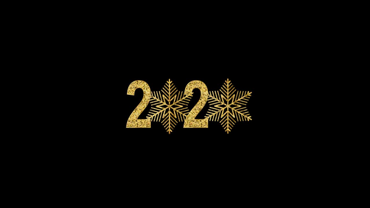 feliz año nuevo número de oro 2020. diseño dorado brillante con brillo y copos de nieve dorado. animación con alfa (fondo transparente) para un uso fácil en su video.