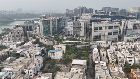 busy city morning captured in an atmospheric drone shot