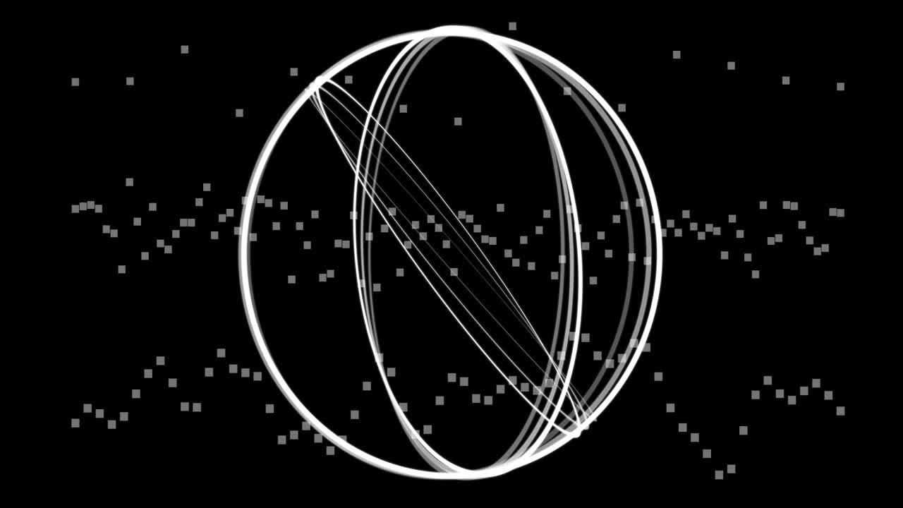 вращающаяся сфера с плавающими частицами анимации на черном фоне