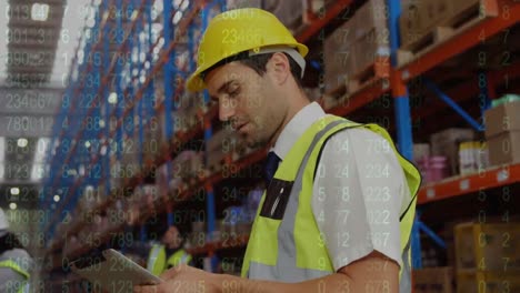 Animation-of-data-processing-over-male-warehouse-worker