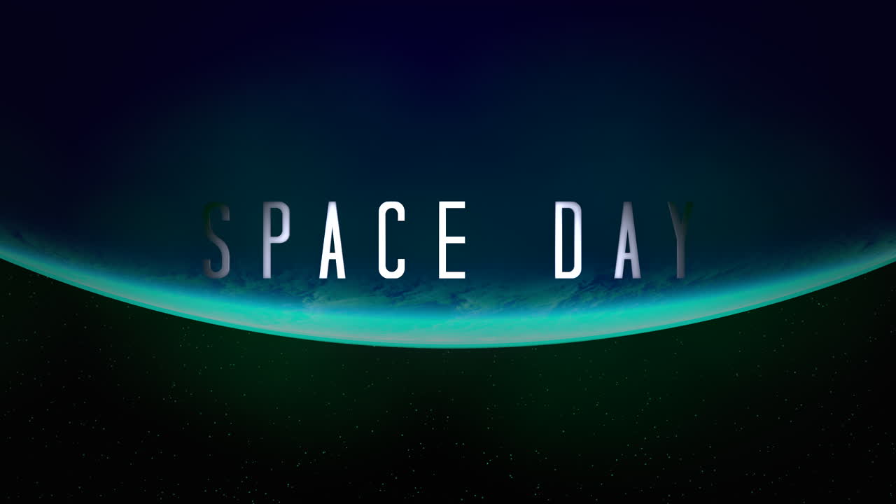 Space Day with big blue planet in galaxy