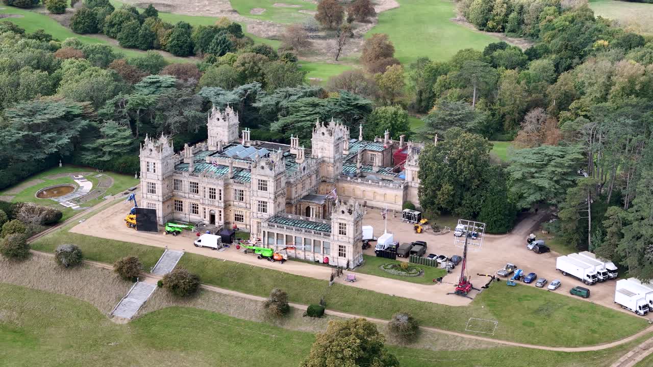 Aerial View of a Large Castle During Film Production