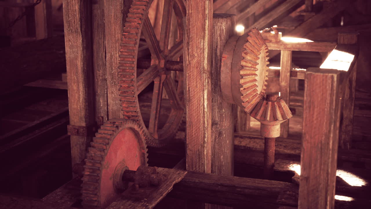 오래된 공장 에서 녹말 한 기어 시스템 의 근접