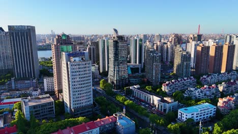 aerial shot of the skyscrapers in the pudong luijiazui financial district