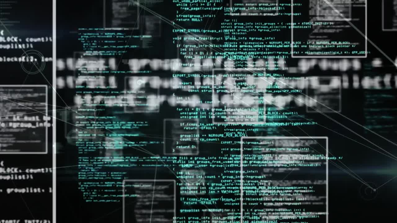 animación de diversos procesamientos de datos sobre un fondo negro