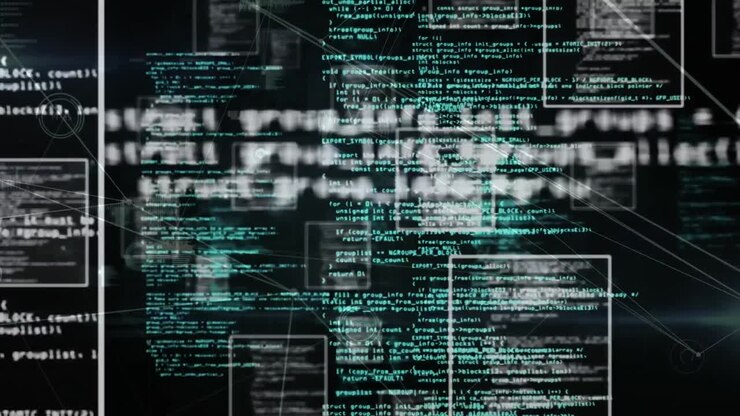 Animation of diverse data processing on black background