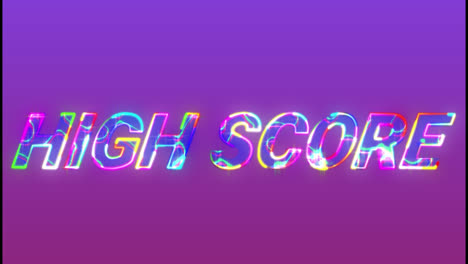 animation of colorful high score text glowing over purple background, copy space