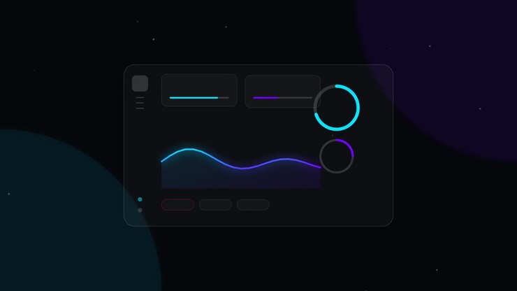 Interfaccia dashboard dati digitali con grafici e indicatori animati