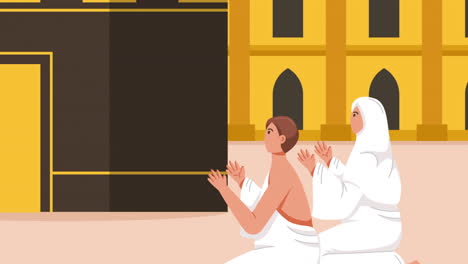 muslim pilgrims praying at the kaaba in mecca