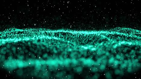 animation of snow falling over glowing green mesh