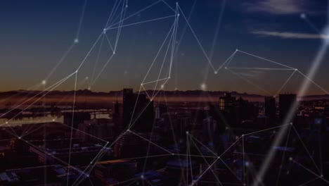 animación de la red de conexiones sobre el paisaje urbano