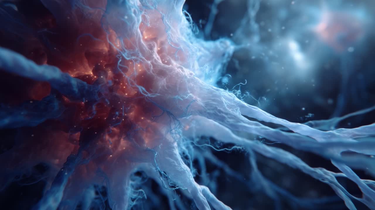 Une exploration fascinante de formes organiques abstraites avec des vrilles éthérées, capturant l'essence de l'énergie, du mouvement et de dynamiques colorées dans un paysage cosmique