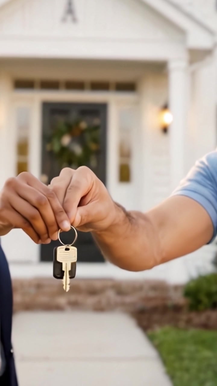 Un'atmosfera accogliente: due individui che interagiscono fuori da una bella casa con allegre decorazioni natalizie sull'ingresso