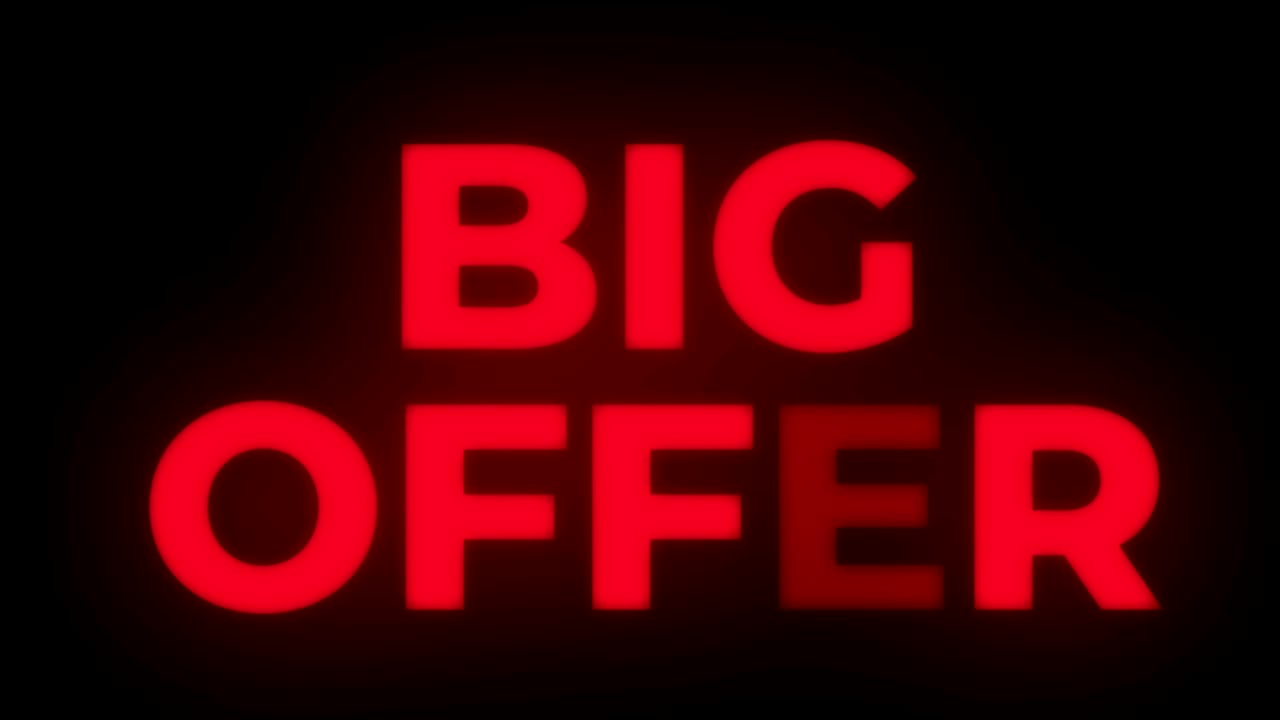 una gran oferta de texto parpadeante muestra un bucle promocional.