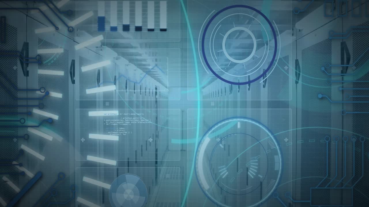 este video es una animación digital de círculos futuristas moviéndose alrededor de 5g en el fondo de un corredor.