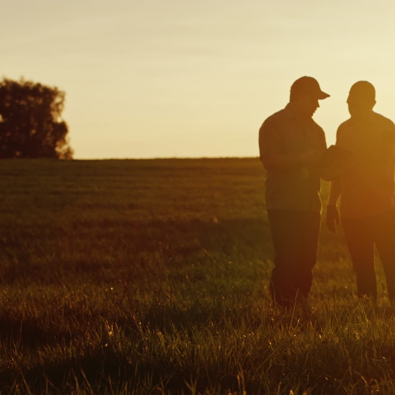 due contadini parlano nel campo e usano un tablet 1